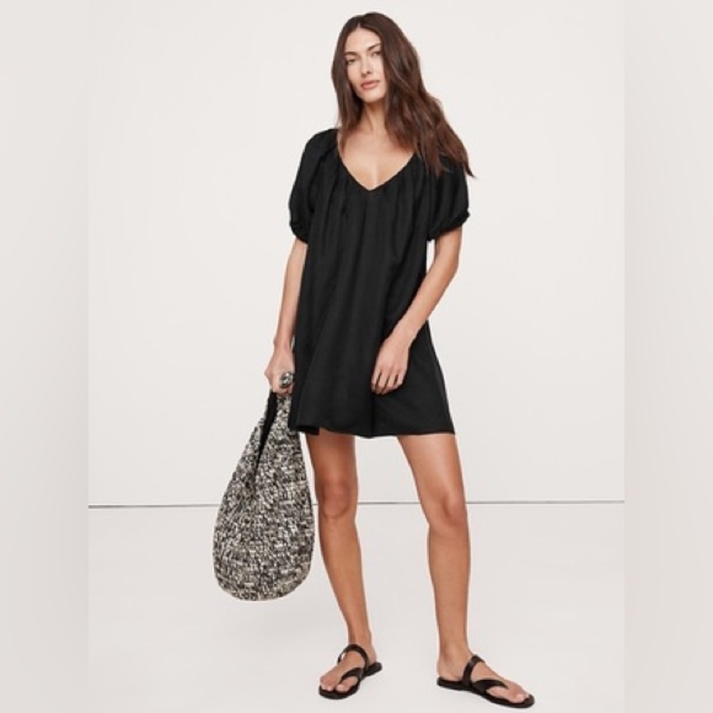 Banana Republic Black Mini Dress with Puff Sleeves